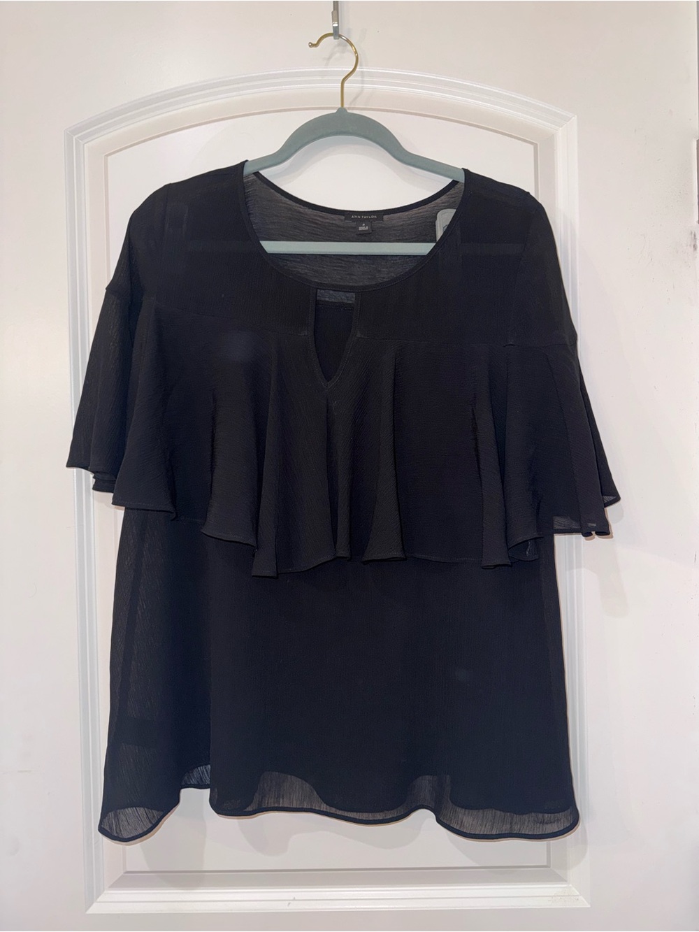 Ann Taylor Black Ruffle Flutter Sleeve Blouse